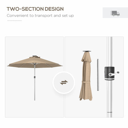 Solar Patio Garden Parasol with Lights for Outdoor, Khaki