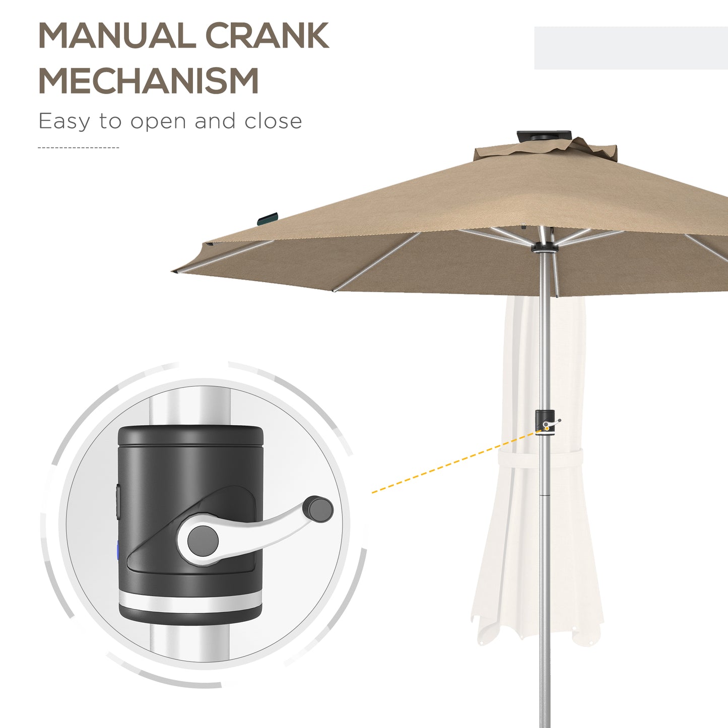Solar Patio Garden Parasol with Lights for Outdoor, Khaki