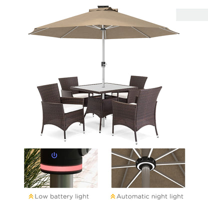 Solar Patio Garden Parasol with Lights for Outdoor, Khaki
