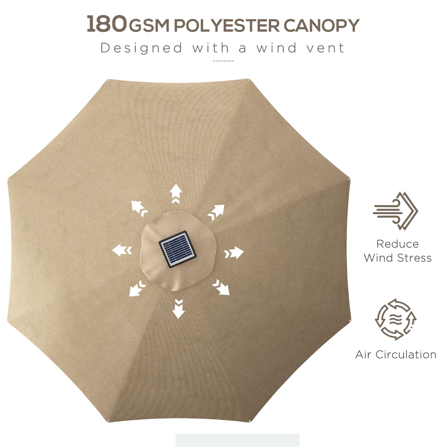 Solar Patio Garden Parasol with Lights for Outdoor, Khaki