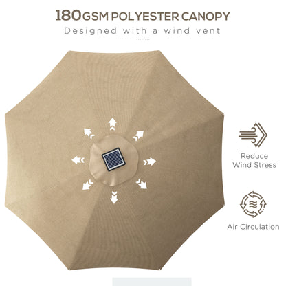 Solar Patio Garden Parasol with Lights for Outdoor, Khaki