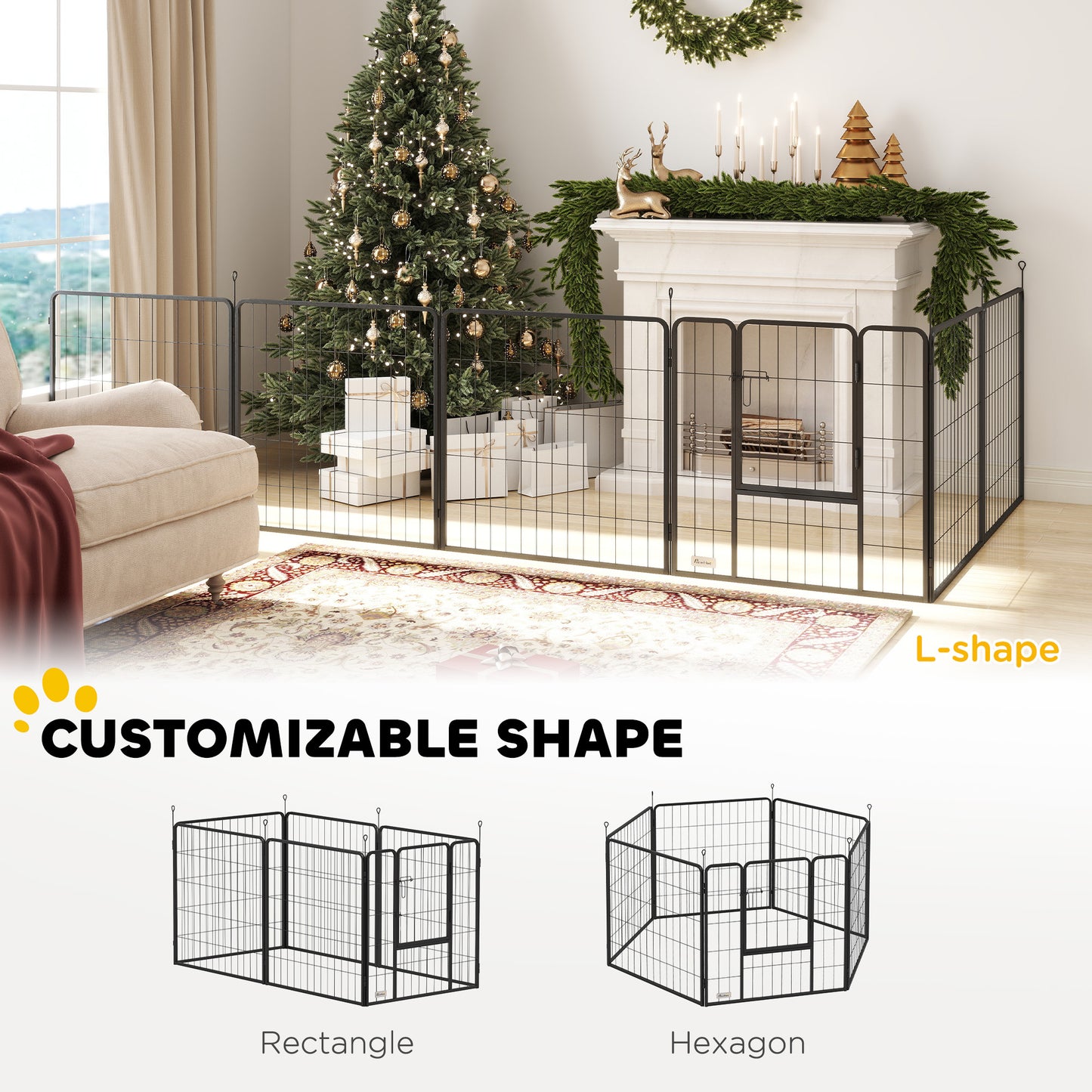 Dog Playpen, 6 Panels Puppy Pen Dog Playpen, 80cm High, Black