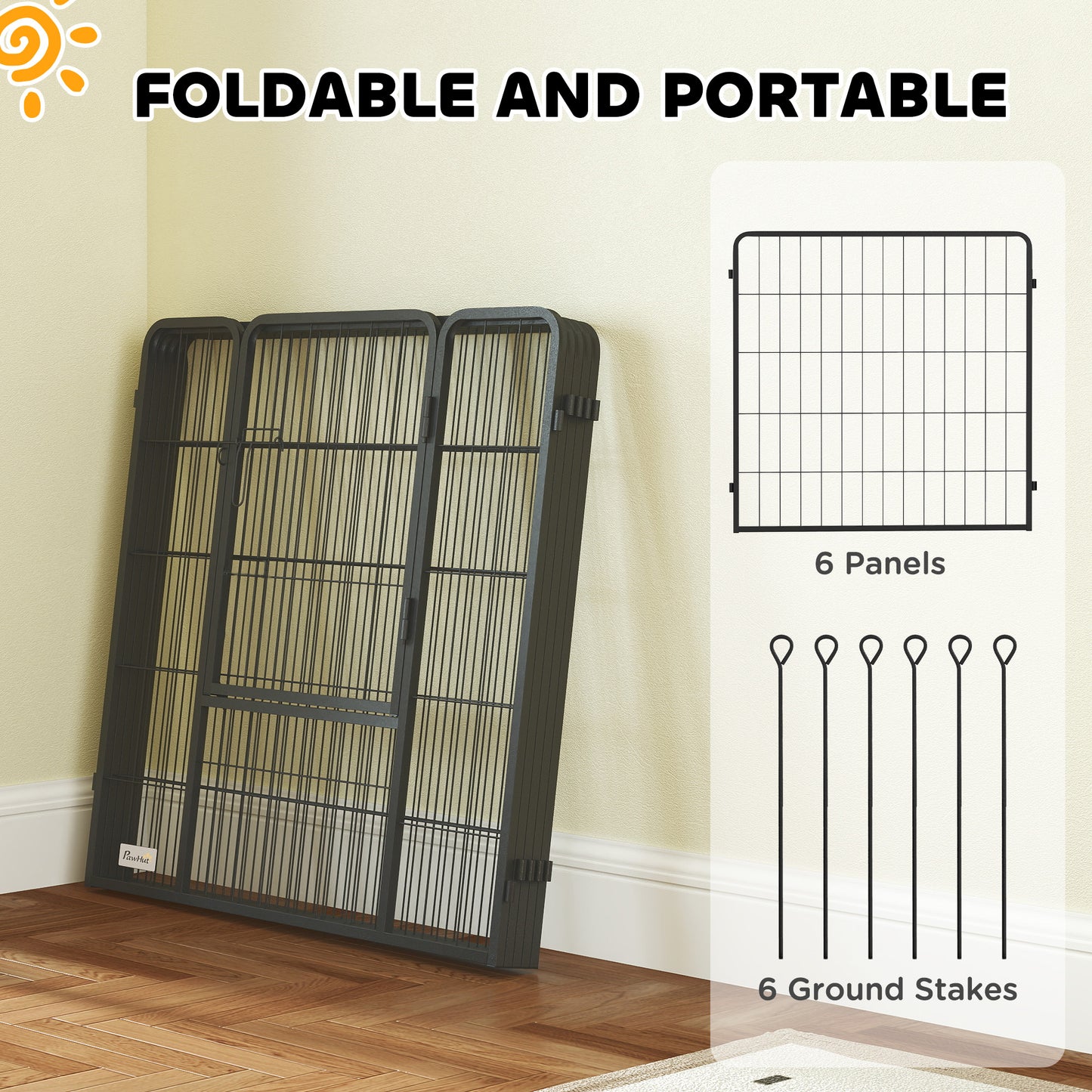 Dog Playpen, 6 Panels Puppy Pen Dog Playpen, 80cm High, Black