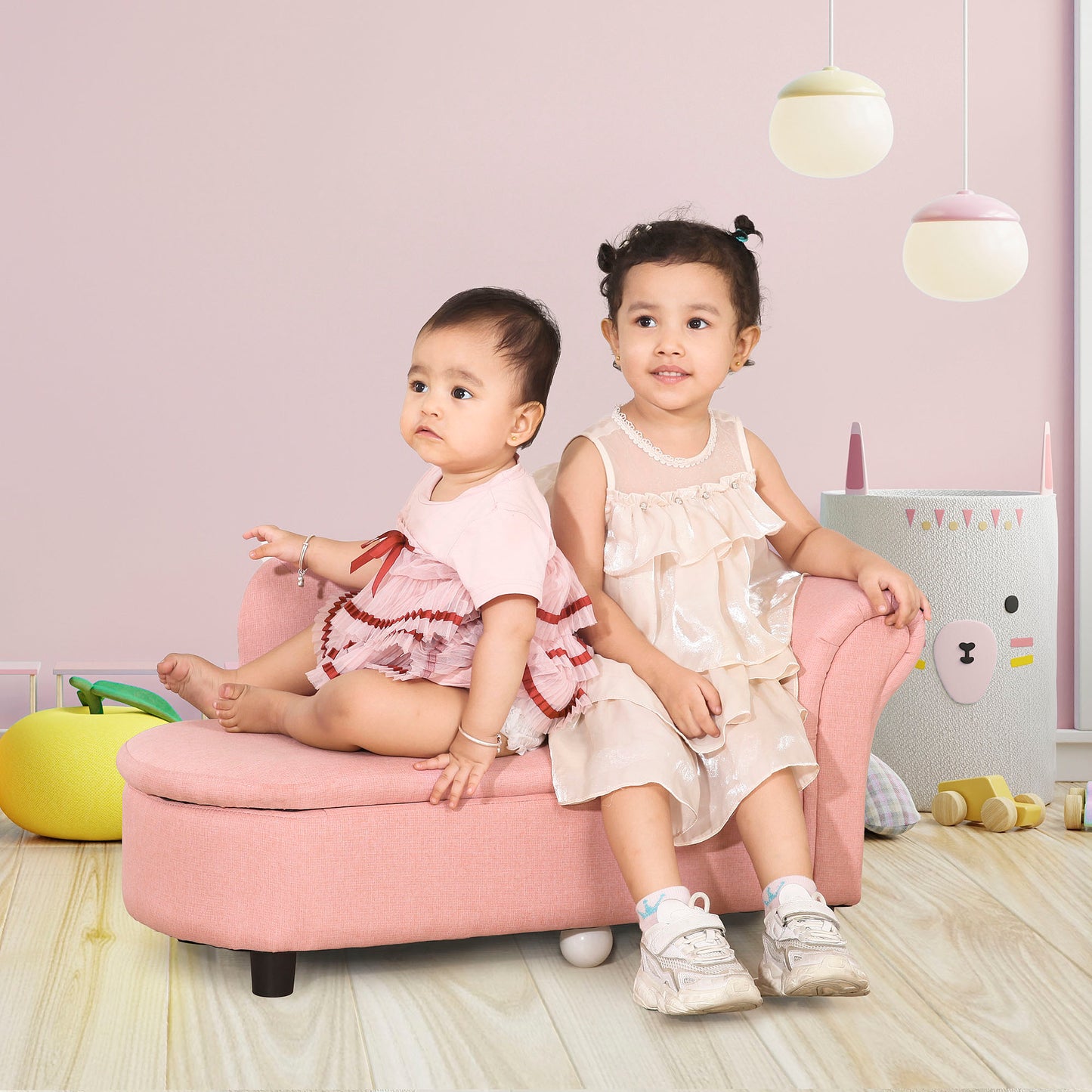 Kids Sofa Couch Toddler Armchair with Storage for Bedroom Pink