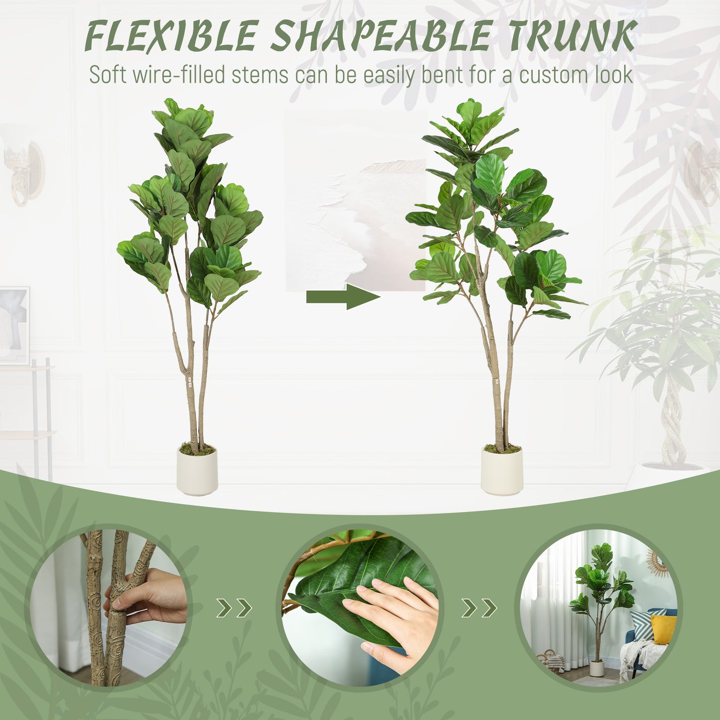 150cm Artificial Fiddle Leaf Fig Tree, Realistic Fake Plant, Green
