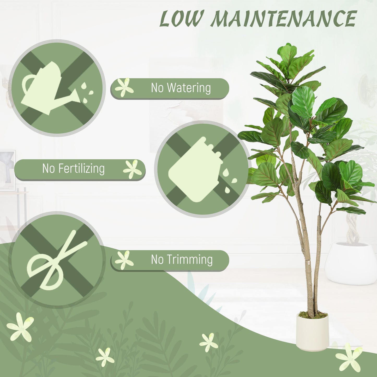 150cm Artificial Fiddle Leaf Fig Tree, Realistic Fake Plant, Green