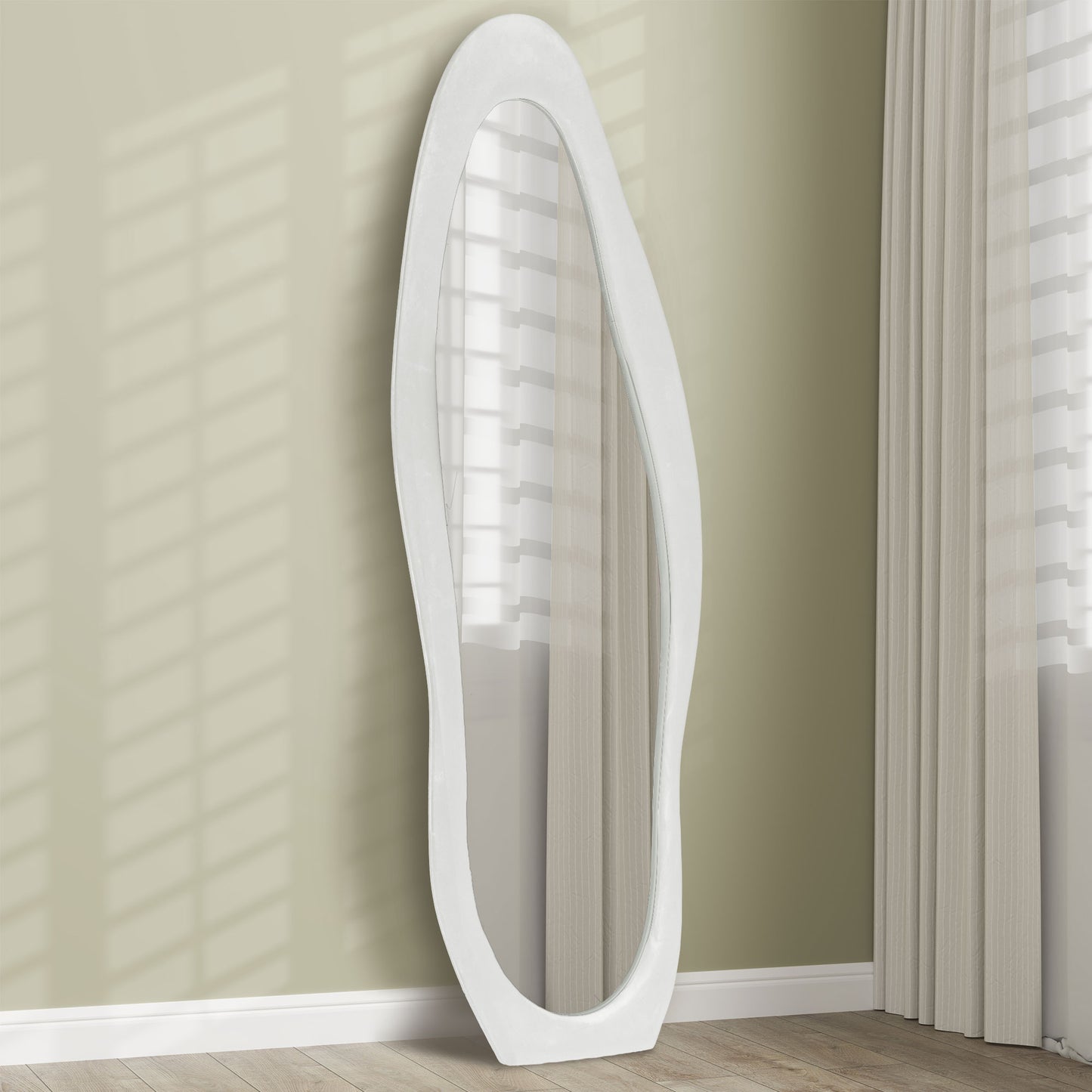 Irregular Full Length Mirror with Velvet Frame 160 x 50cm White