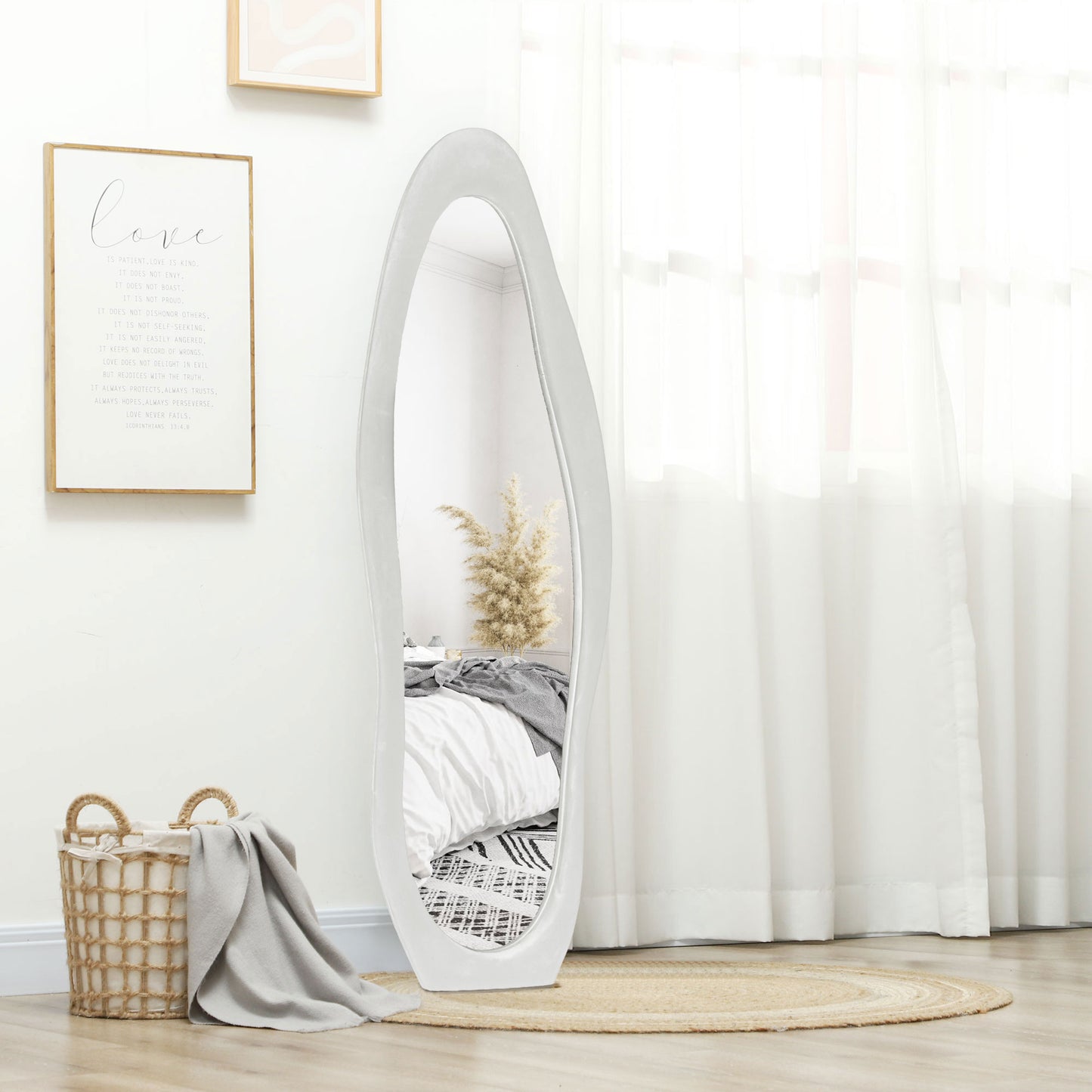 Irregular Full Length Mirror with Velvet Frame 160 x 50cm White