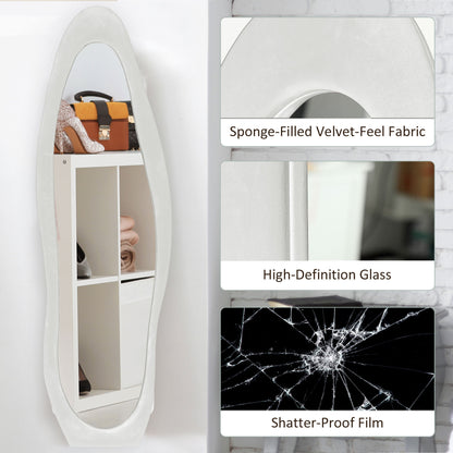 Irregular Full Length Mirror with Velvet Frame 160 x 50cm White