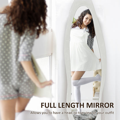 Irregular Full Length Mirror with Velvet Frame 160 x 50cm White