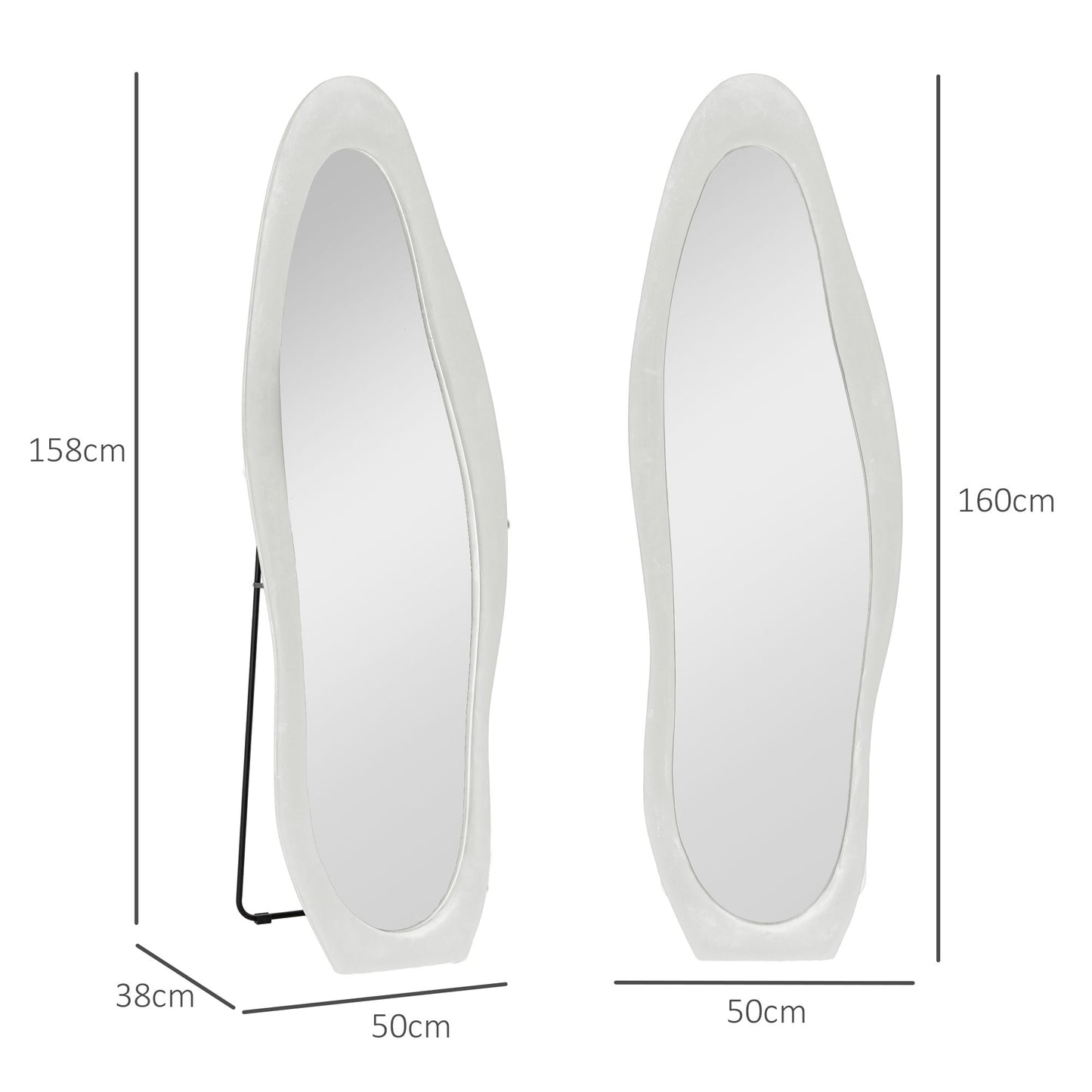 Irregular Full Length Mirror with Velvet Frame 160 x 50cm White