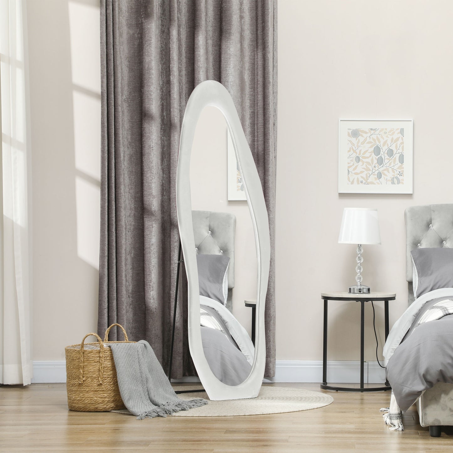 Irregular Full Length Mirror with Velvet Frame 160 x 50cm White