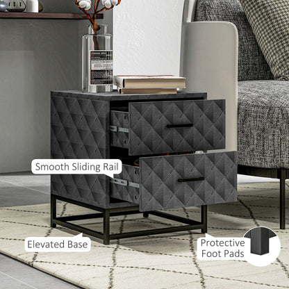 Bedside Table Set of 2, Nightstand with 2 Drawers, Steel Legs, Grey
