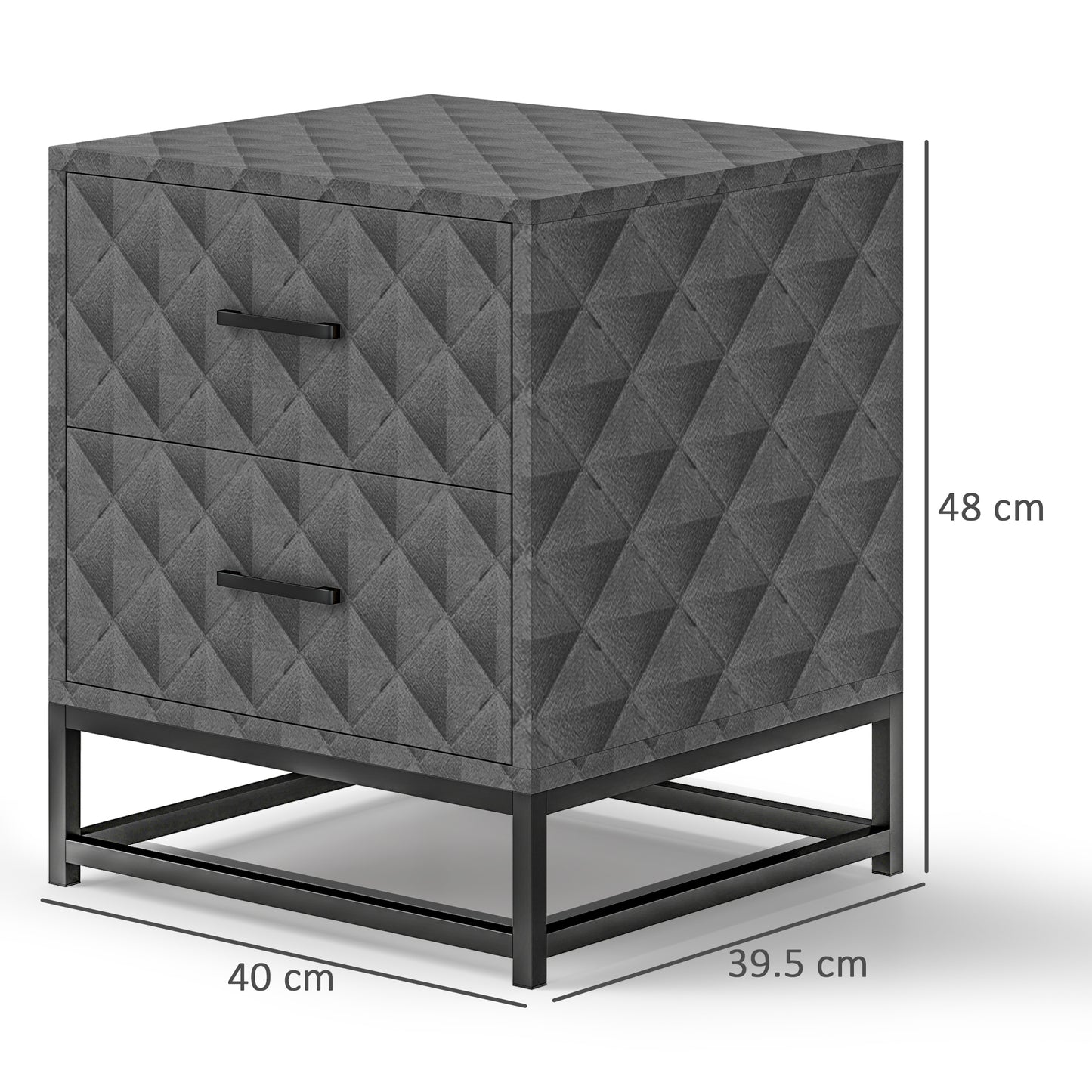 Bedside Table Set of 2, Nightstand with 2 Drawers, Steel Legs, Grey