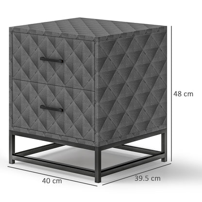 Bedside Table Set of 2, Nightstand with 2 Drawers, Steel Legs, Grey