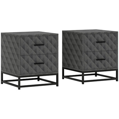 Bedside Table Set of 2, Nightstand with 2 Drawers, Steel Legs, Grey