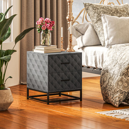 Bedside Table Set of 2, Nightstand with 2 Drawers, Steel Legs, Grey