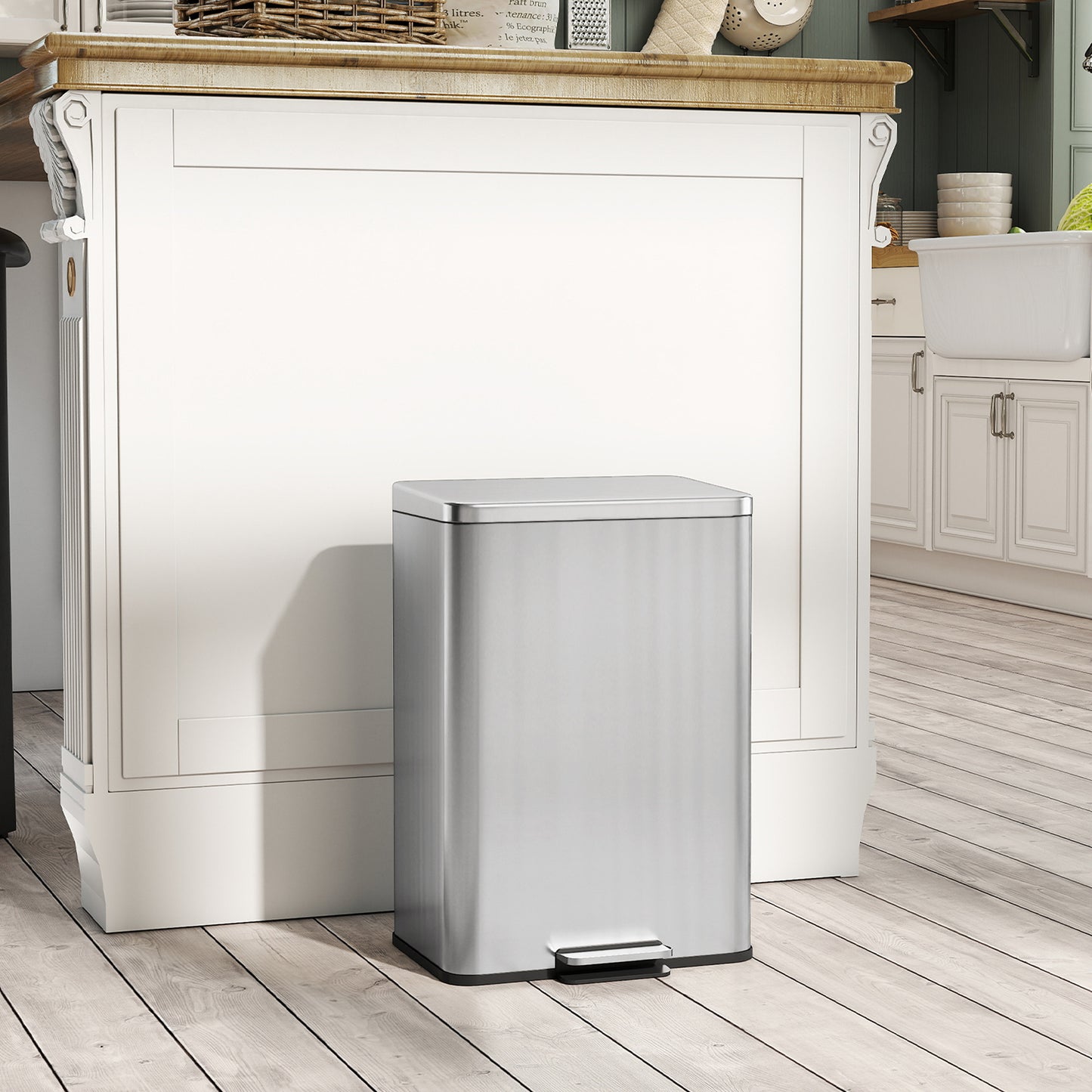 Pedal Bin with Soft-Close Lid, 20L Stainless Steel Kitchen Bin Silver