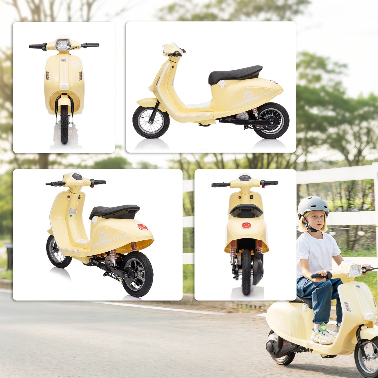 24V Battery Powered Ride on Motorcycle with Manual Throttle, Beige