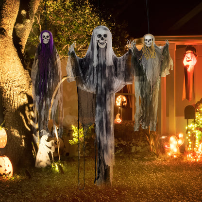 Set of 3 Hanging Skeleton, Flying Ghost Halloween Decorations