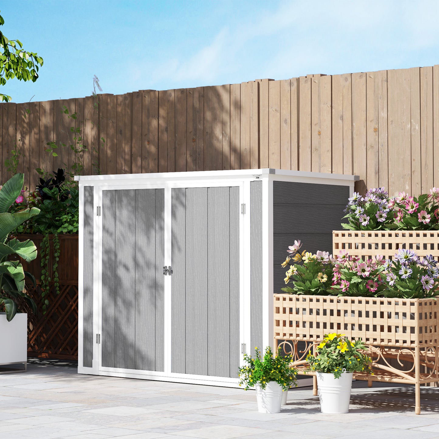 4.7 x 2.5FT Lockable Garden Shed, Double Bin Storage Shed, Grey