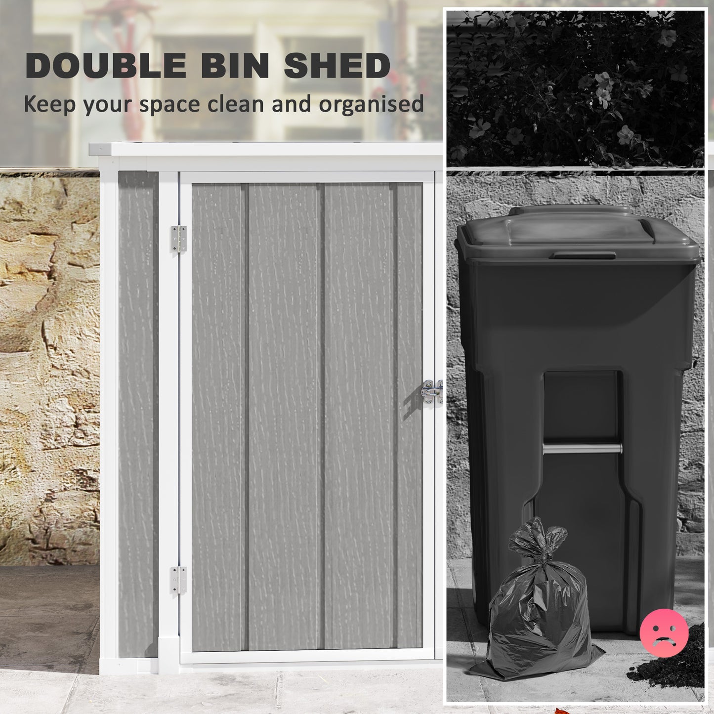 4.7 x 2.5FT Lockable Garden Shed, Double Bin Storage Shed, Grey
