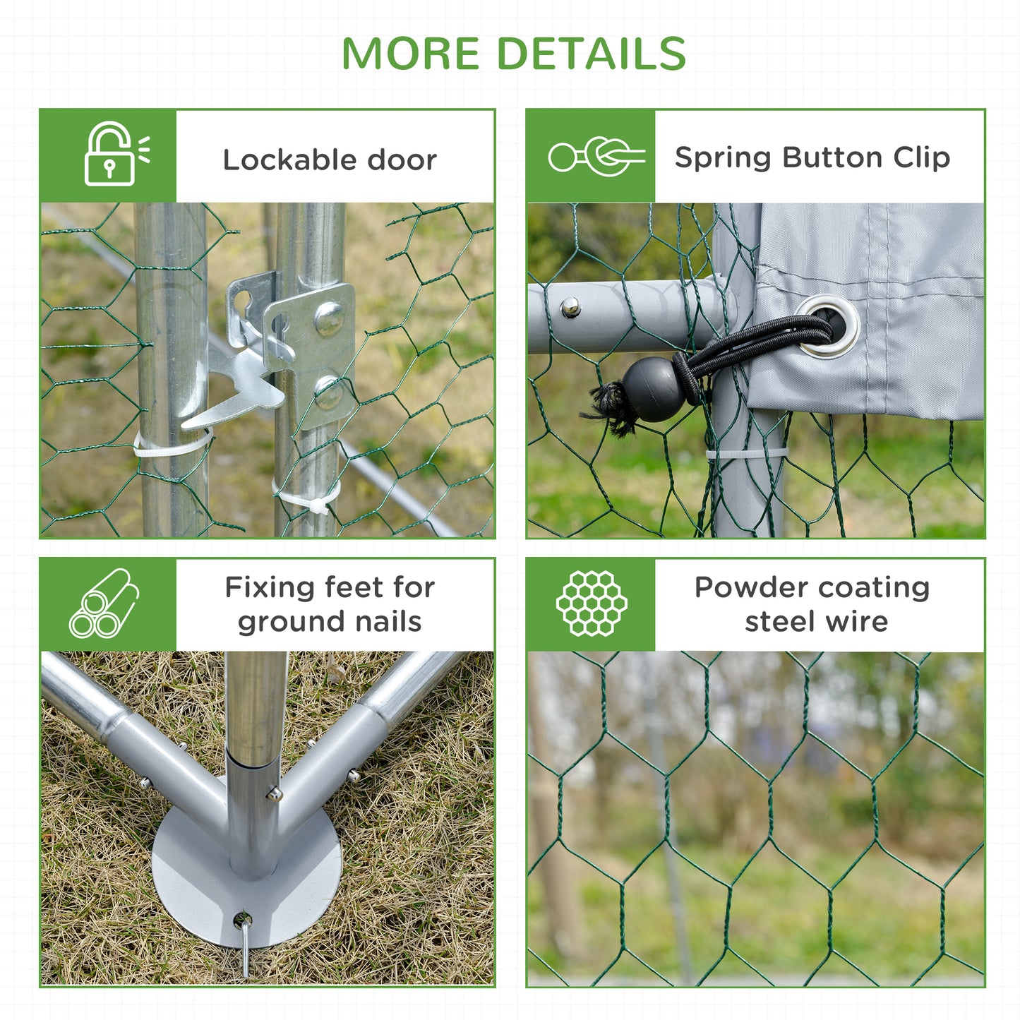 Walk-In Chicken Run Galvanised Chicken Coop w/ Covers 7.6 x 2.8 x 2m