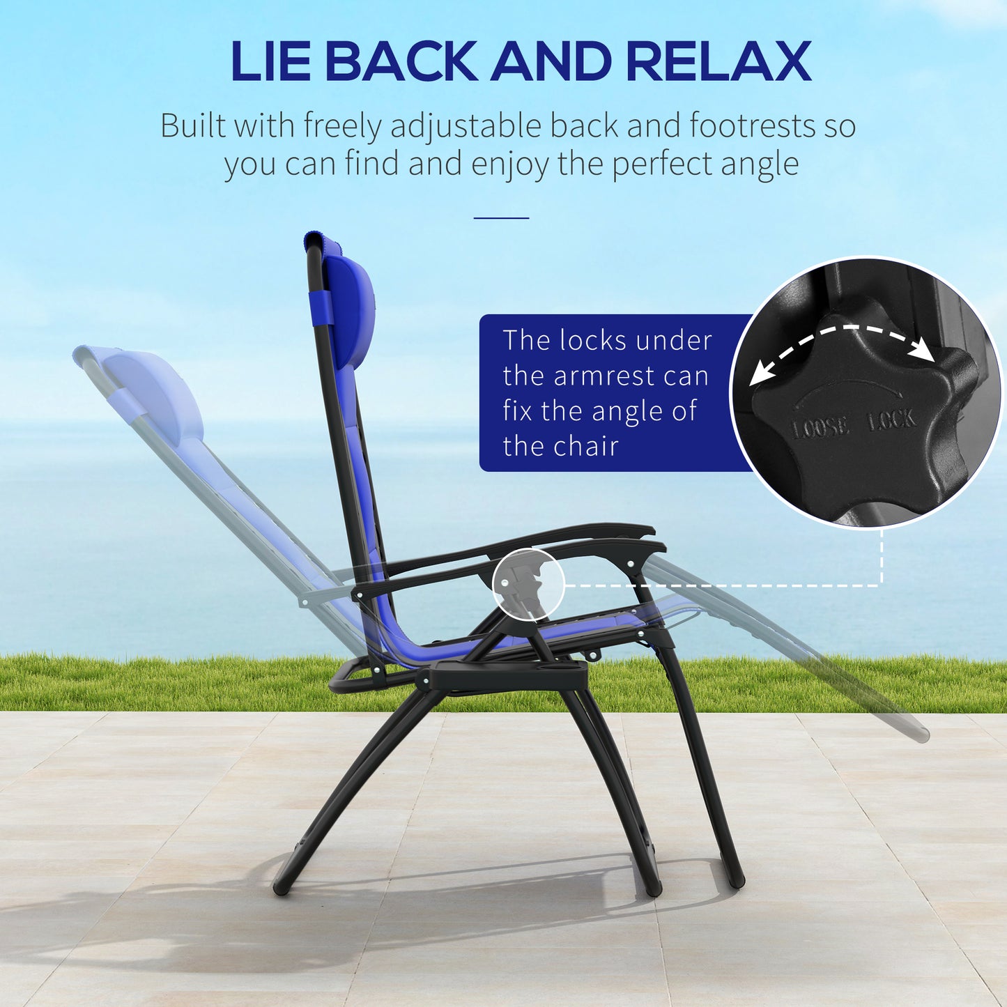 Zero Gravity Lounger Folding Recliner Chair w/ Cup Holder Blue