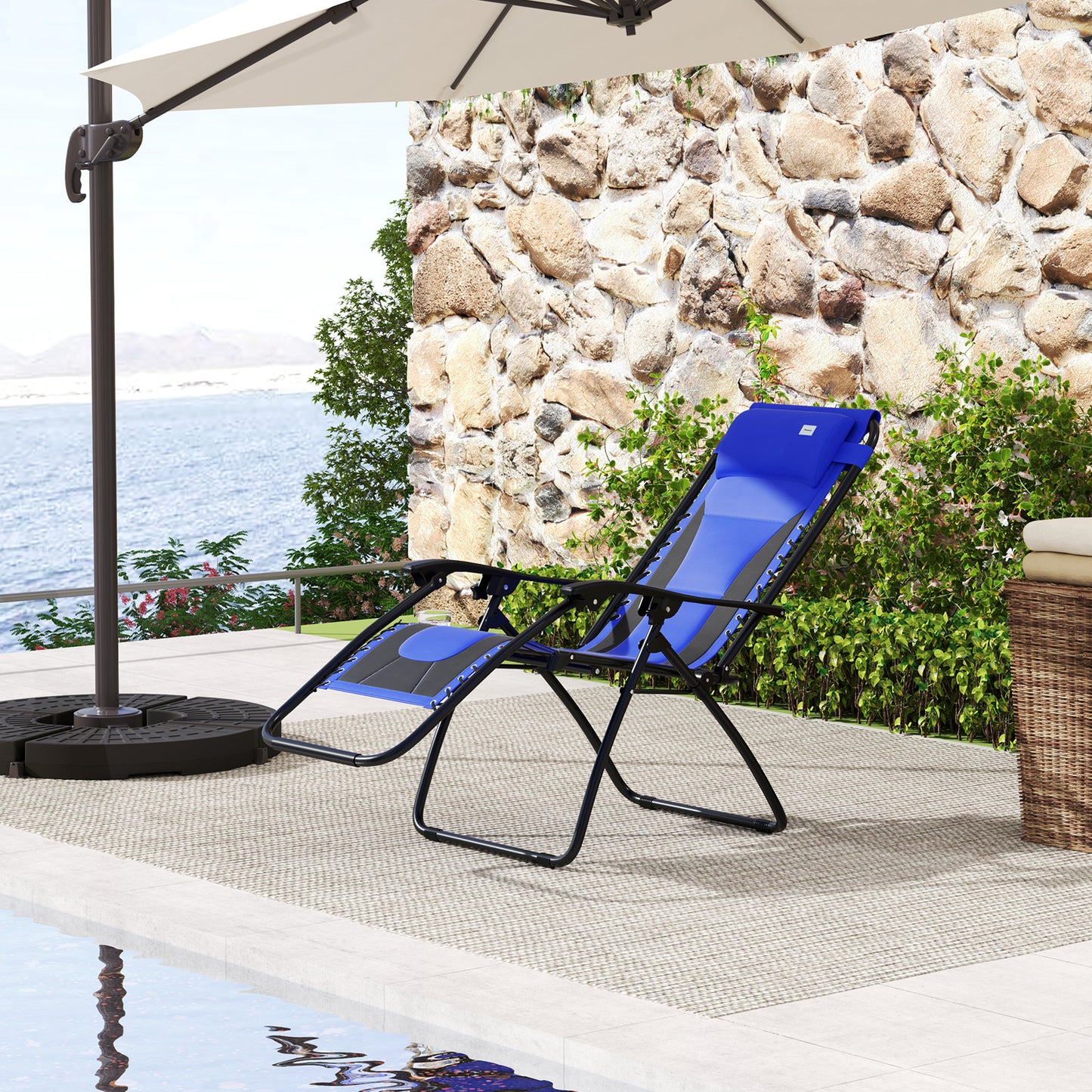 Zero Gravity Lounger Folding Recliner Chair w/ Cup Holder Blue