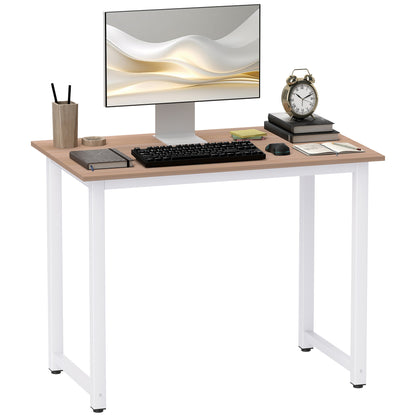 Computer Desk Dining Table Writing Table with Metal Frame, White