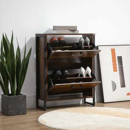 2 Flip Door Shoe Cabinet with Divider for Entryway Rustic Brown