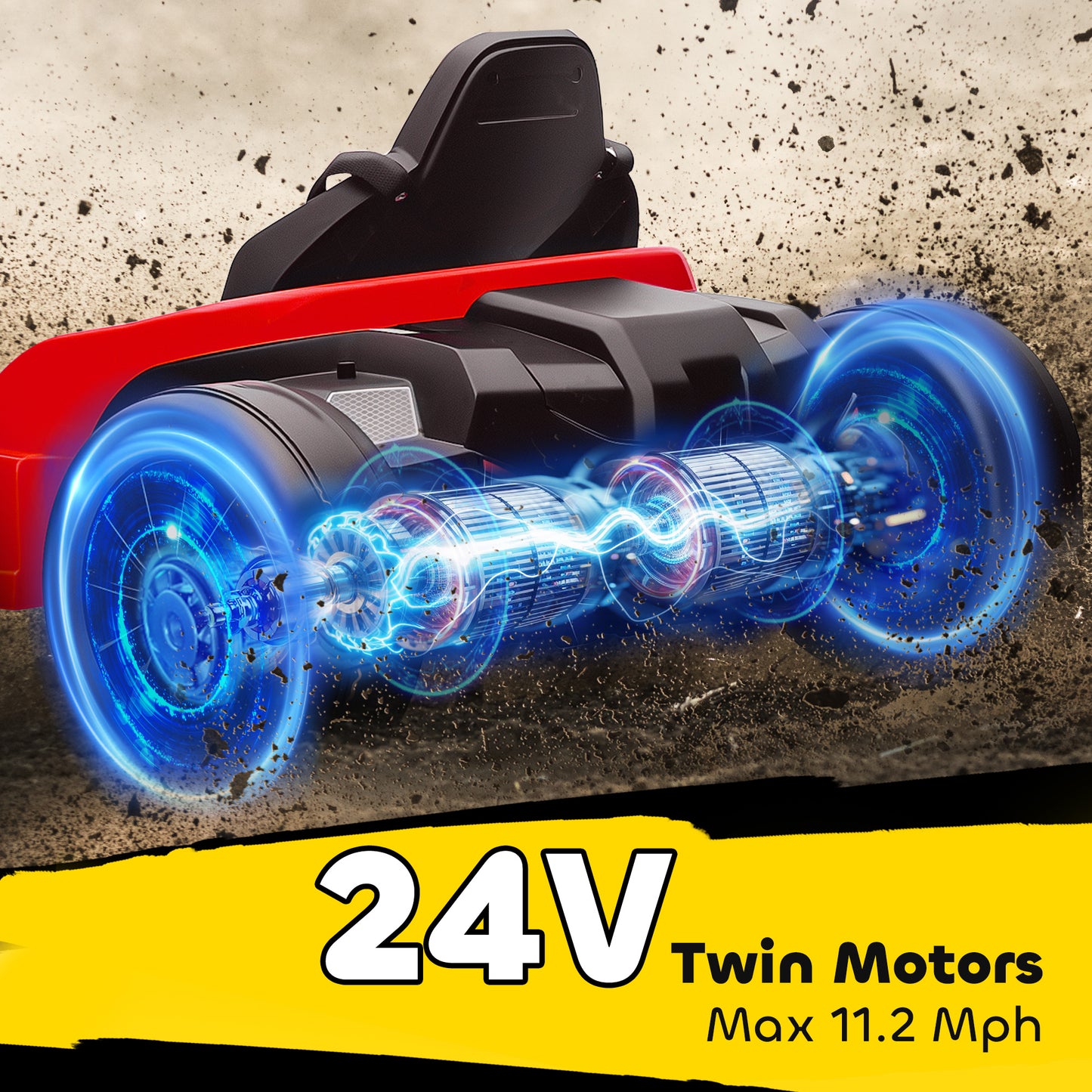 24V Electric Go Kart with Drift Mode, Adjustable Seat, Red