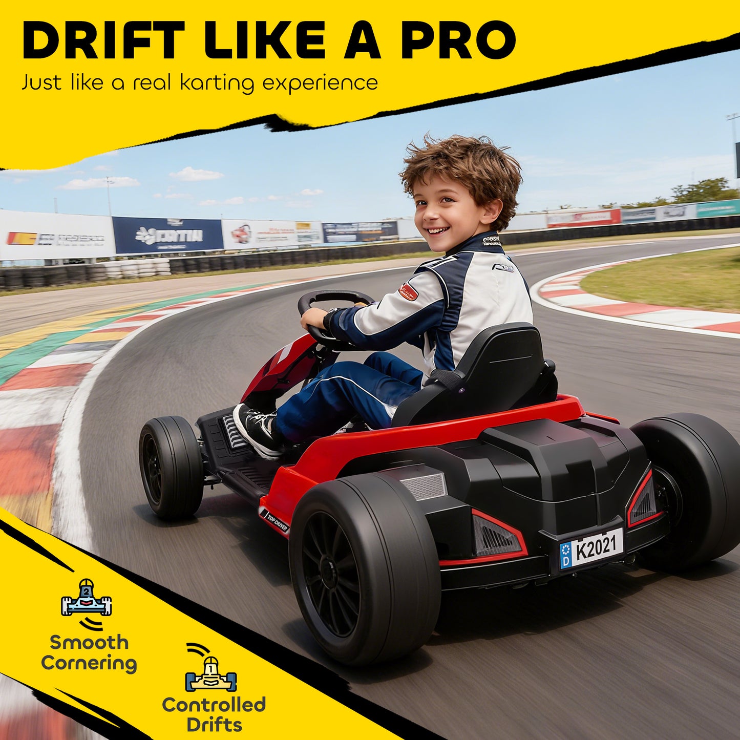24V Electric Go Kart with Drift Mode, Adjustable Seat, Red