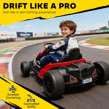 24V Electric Go Kart with Drift Mode, Adjustable Seat, Red