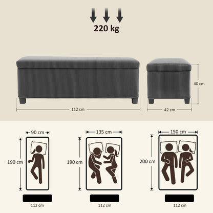 Storage Ottoman with Lid, 112cm Bench Chest Box, Grey
