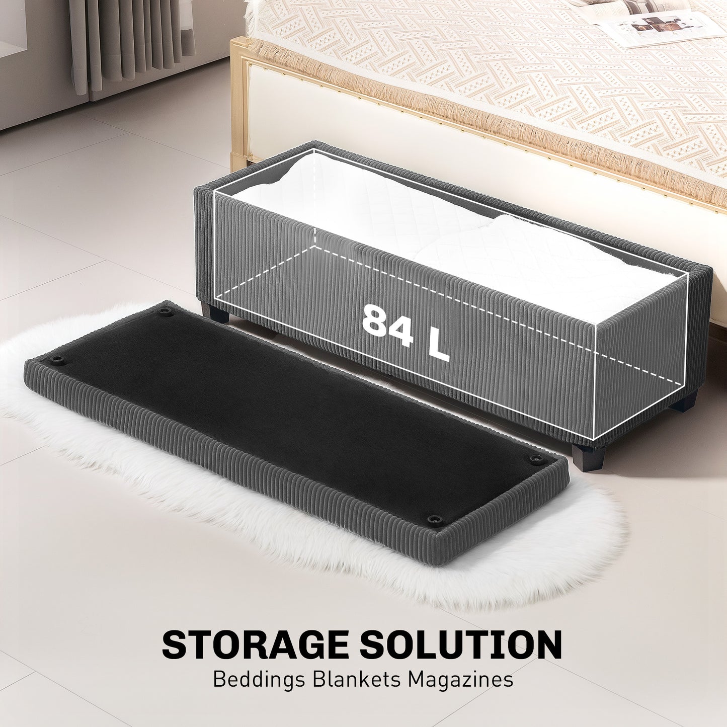 Storage Ottoman with Lid, 112cm Bench Chest Box, Grey