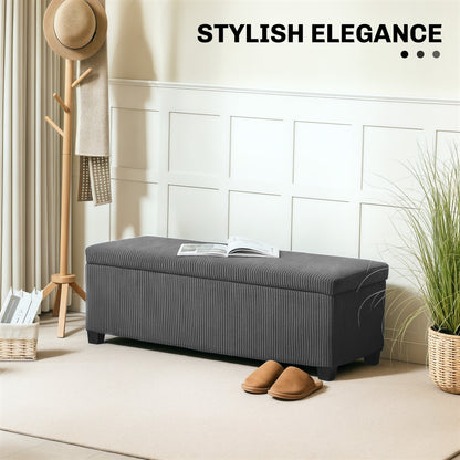 Storage Ottoman with Lid, 112cm Bench Chest Box, Grey