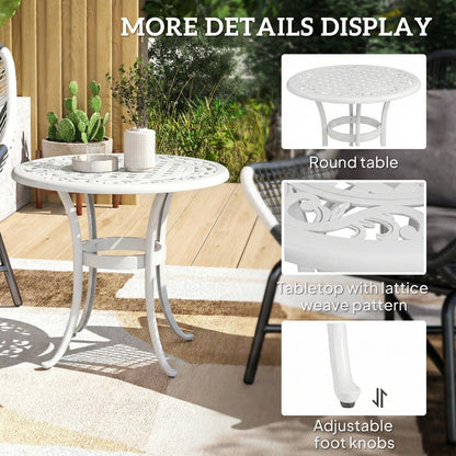 60cm Round Garden Table with Cast Aluminium Frame, White