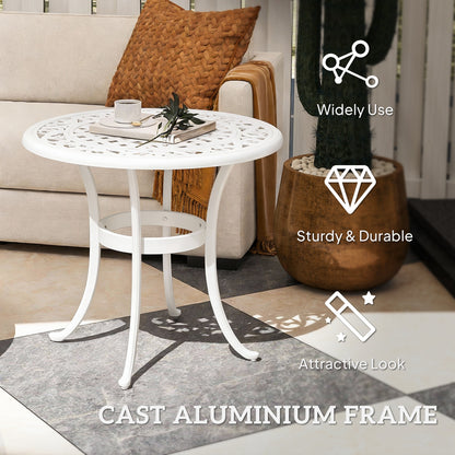 60cm Round Garden Table with Cast Aluminium Frame, White