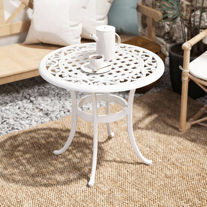 60cm Round Garden Table with Cast Aluminium Frame, White