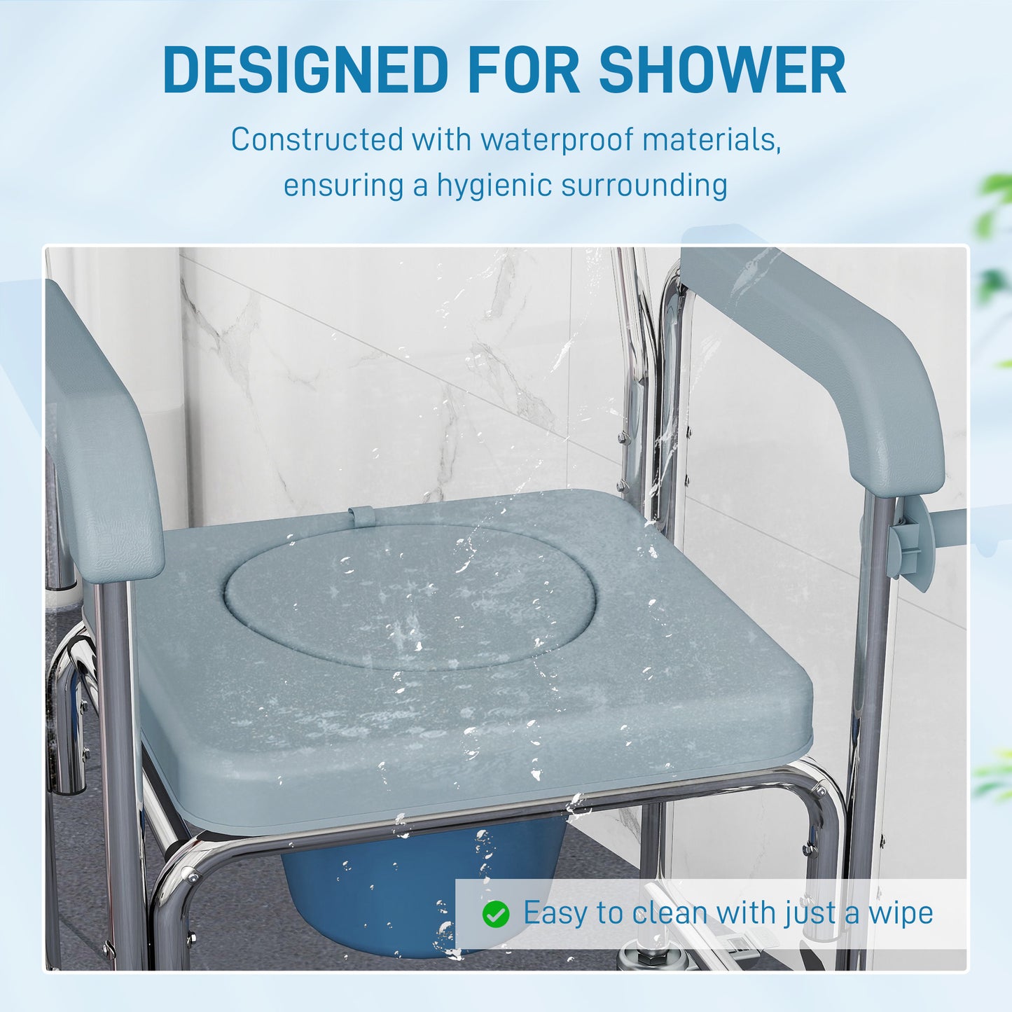 4 in 1 Shower Chair with Wheels, Bedside Commode Wheelchair, Grey