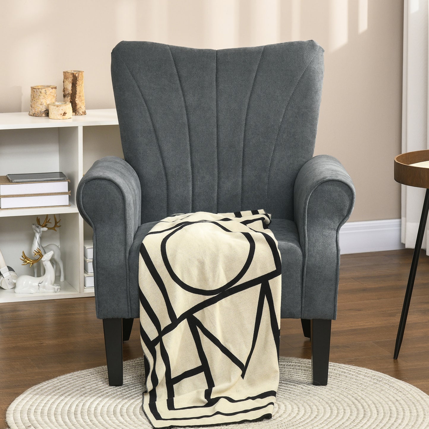 Armchair, Upholstered Modern Accent Chair with Wood Legs, Grey