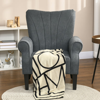 Armchair, Upholstered Modern Accent Chair with Wood Legs, Grey