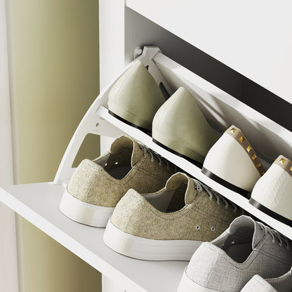 2 Drawer Shoe Cabinet with Flip Doors for Hallway, Entryway, White