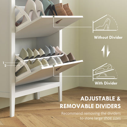 2 Drawer Shoe Cabinet with Flip Doors for Hallway, Entryway, White