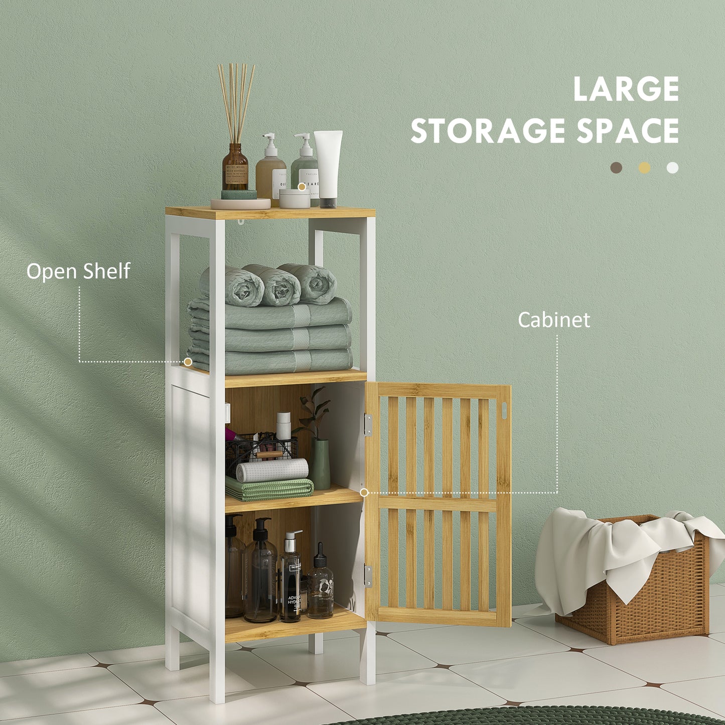 Bathroom Floor Cabinet Bamboo Bathroom Cupboard with Adjustable Shelf