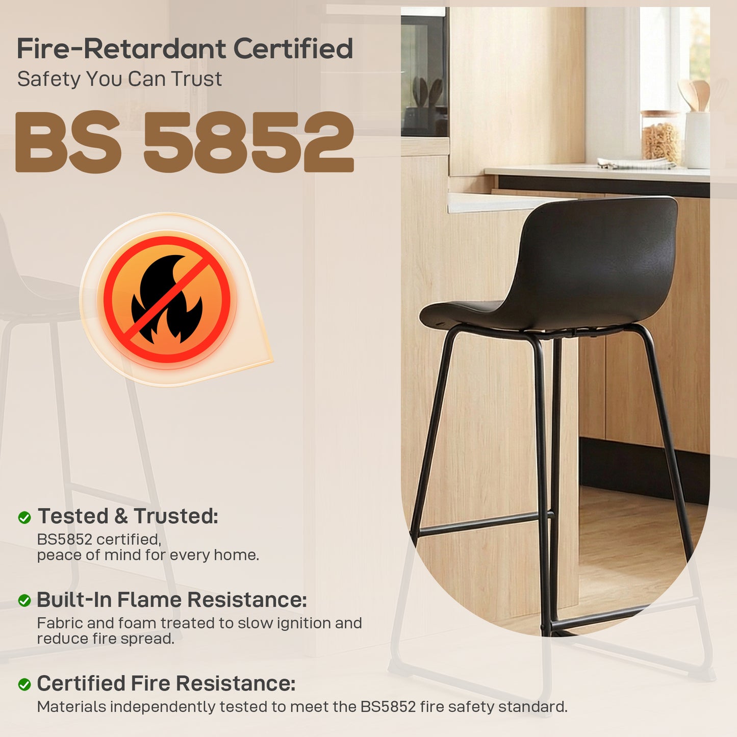 Modern Bar Stools Set of 2, PU Leather Upholstered Barstools, Black