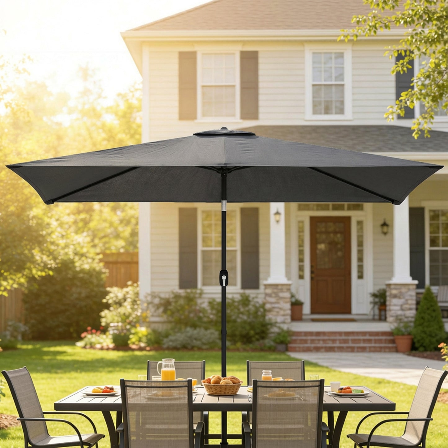 Garden Parasol, Outdoor Umbrella with Tilt Function, Dark Grey