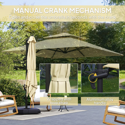 360° Cantilever Parasol Roma Umbrella w/ Base Weights, Khaki