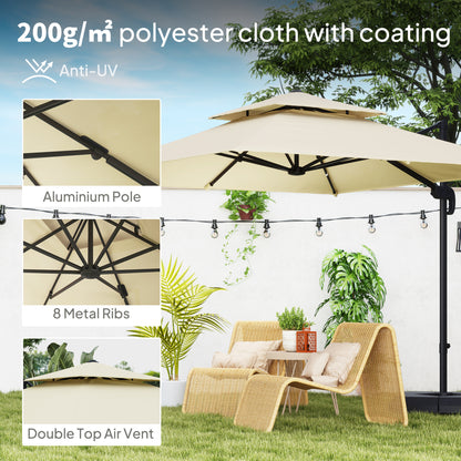 360° Cantilever Parasol Roma Umbrella w/ Base Weights, Khaki